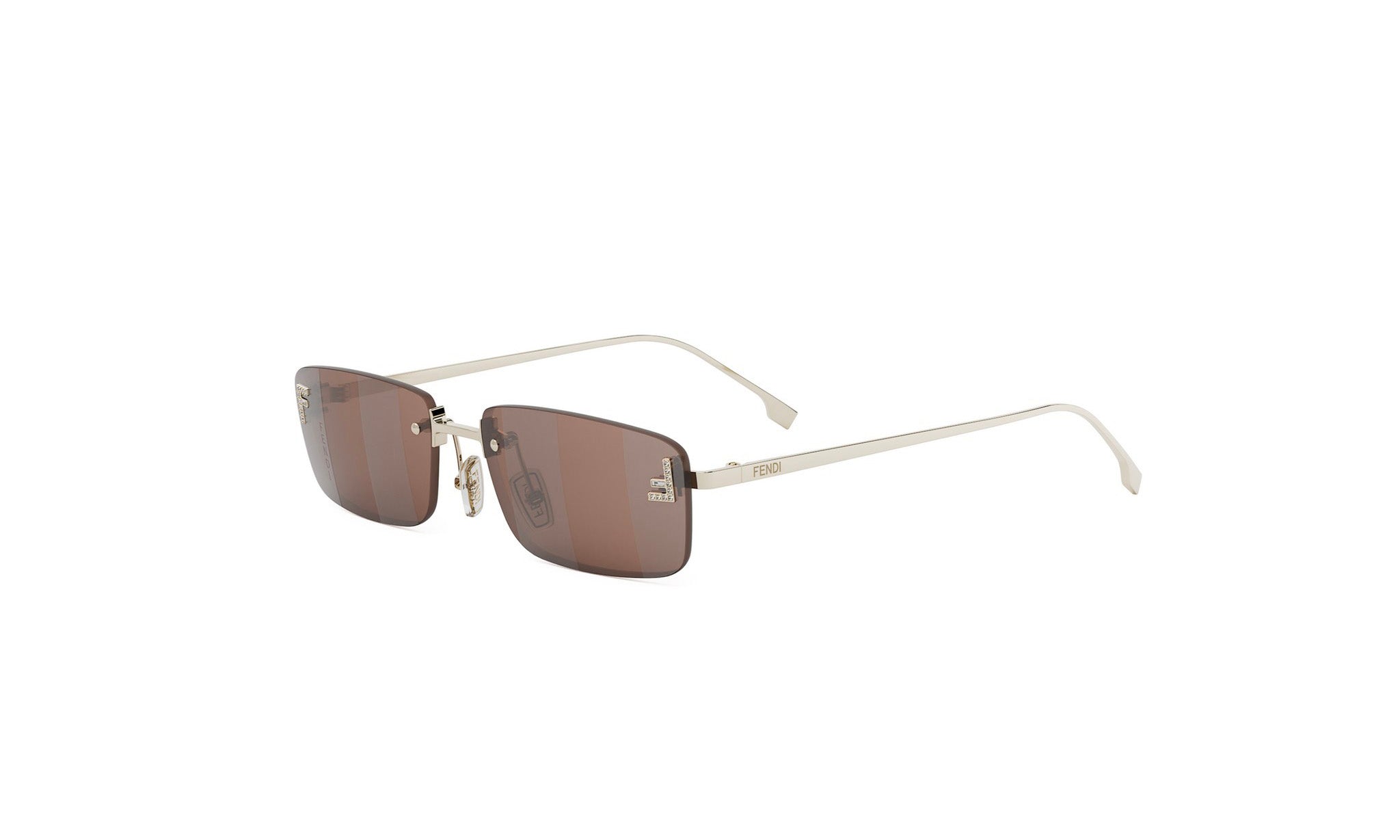 A pair of brown-tinted Fendi sunglasses with a silver frame.