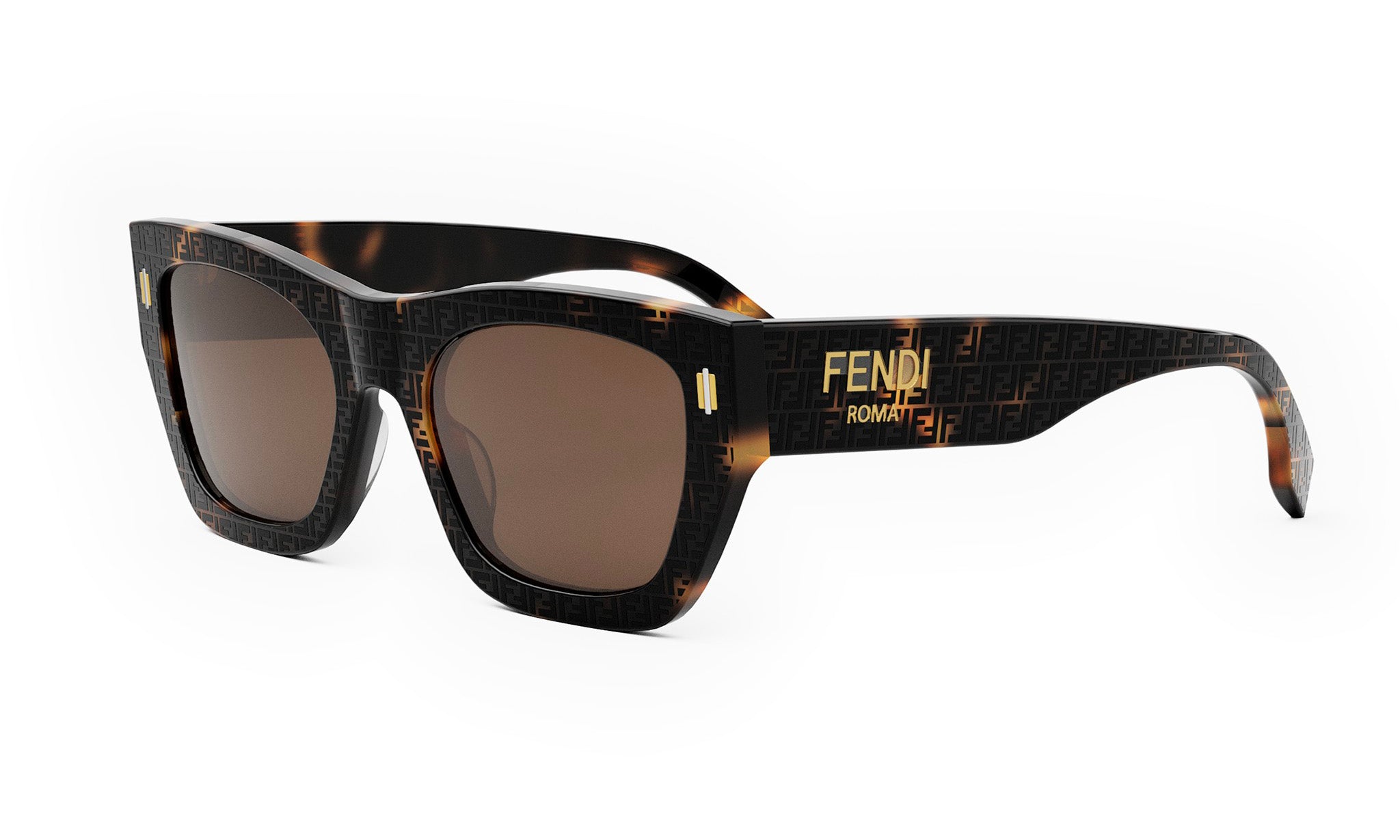 A pair of stylish sunglasses with a dark frame and brown lenses.