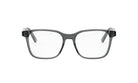 A pair of black-framed glasses with clear lenses, set against a white background.