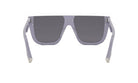 A pair of gray sunglasses with dark lenses.