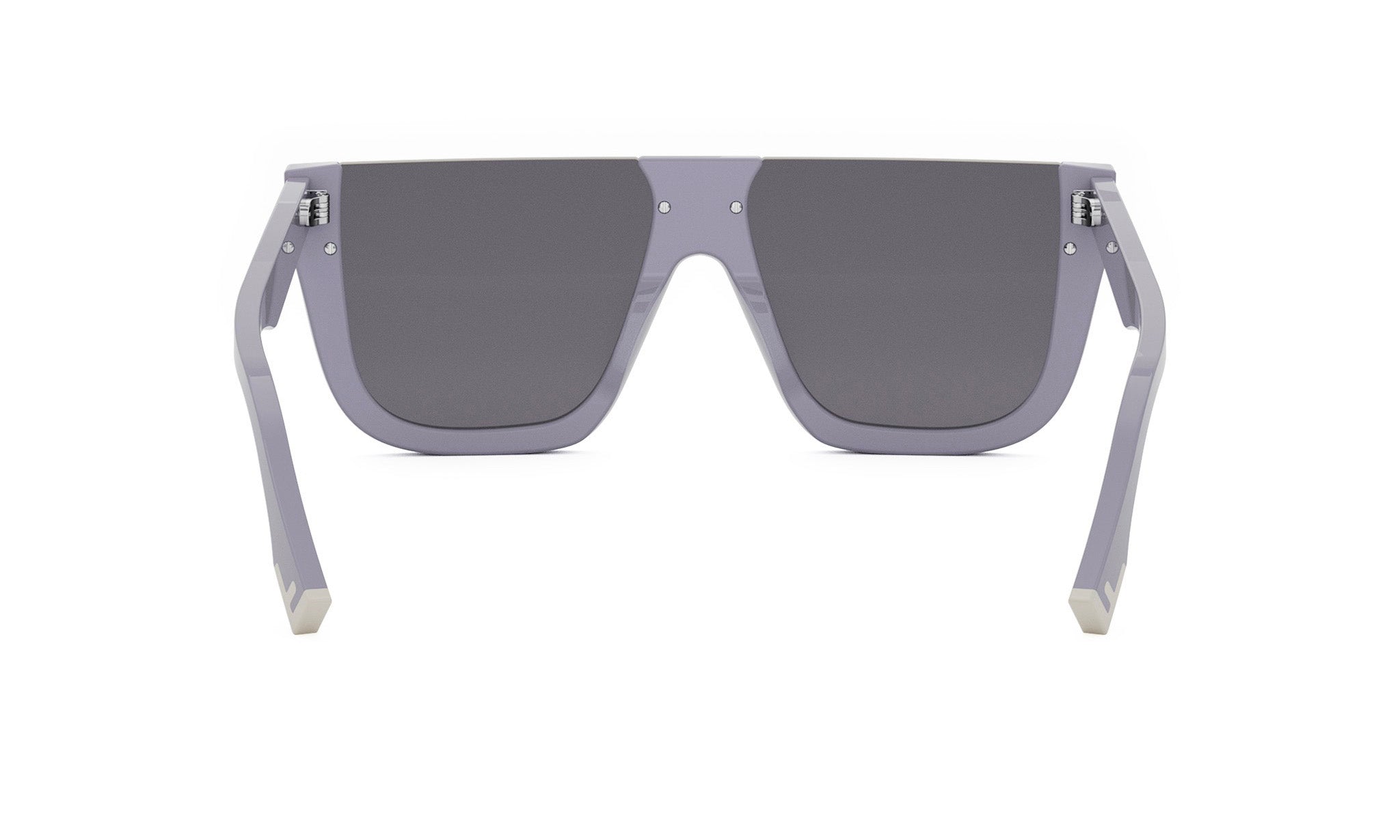 A pair of gray sunglasses with dark lenses.