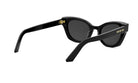 A pair of black cat-eye sunglasses with gold accents.