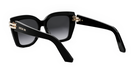 A pair of black sunglasses with gold accents, featuring a sleek and stylish design.