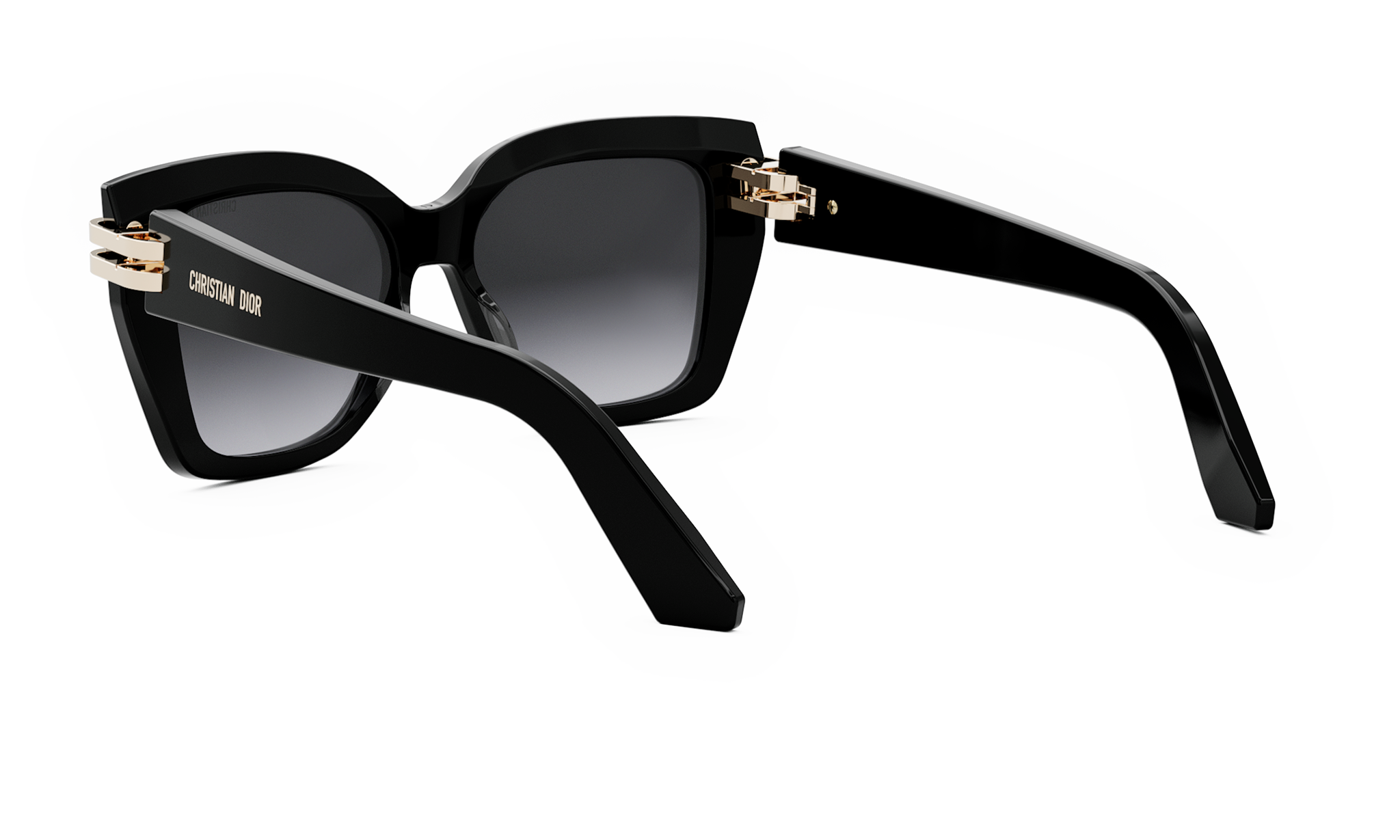 A pair of black sunglasses with gold accents, featuring a sleek and stylish design.