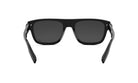 A pair of black sunglasses with dark lenses.