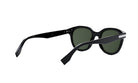 A pair of black sunglasses with dark green lenses.