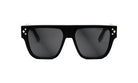 A pair of black sunglasses with diamond-shaped embellishments on the sides.