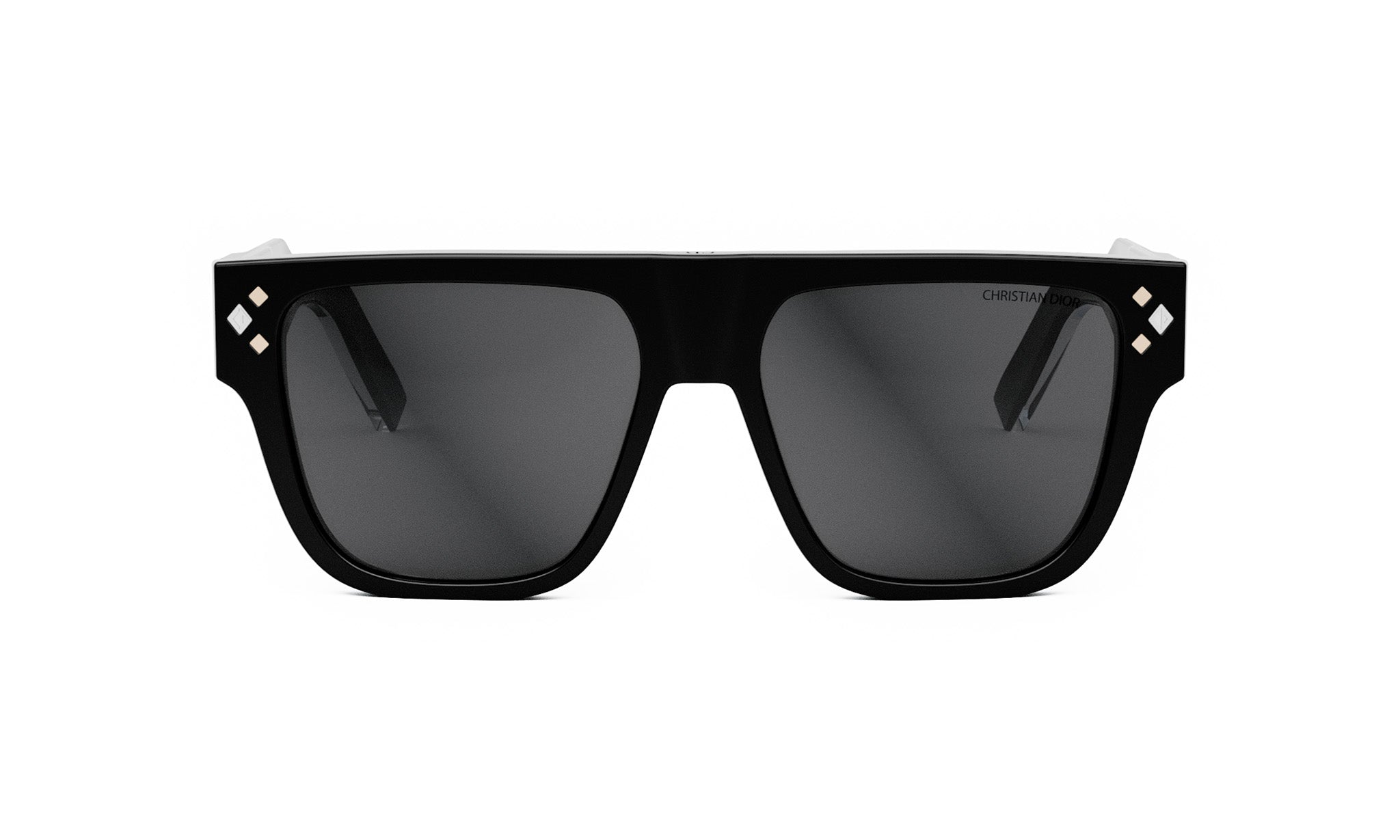 A pair of black sunglasses with diamond-shaped embellishments on the sides.
