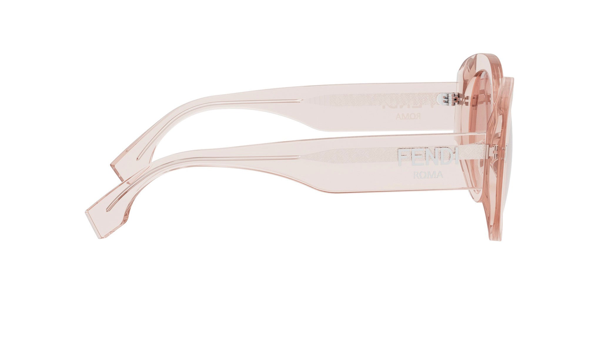 A pair of pink Fendi sunglasses with the brand name visible on the frame.