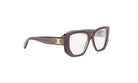 A pair of stylish, dark-framed glasses with a gold-colored logo on the side.