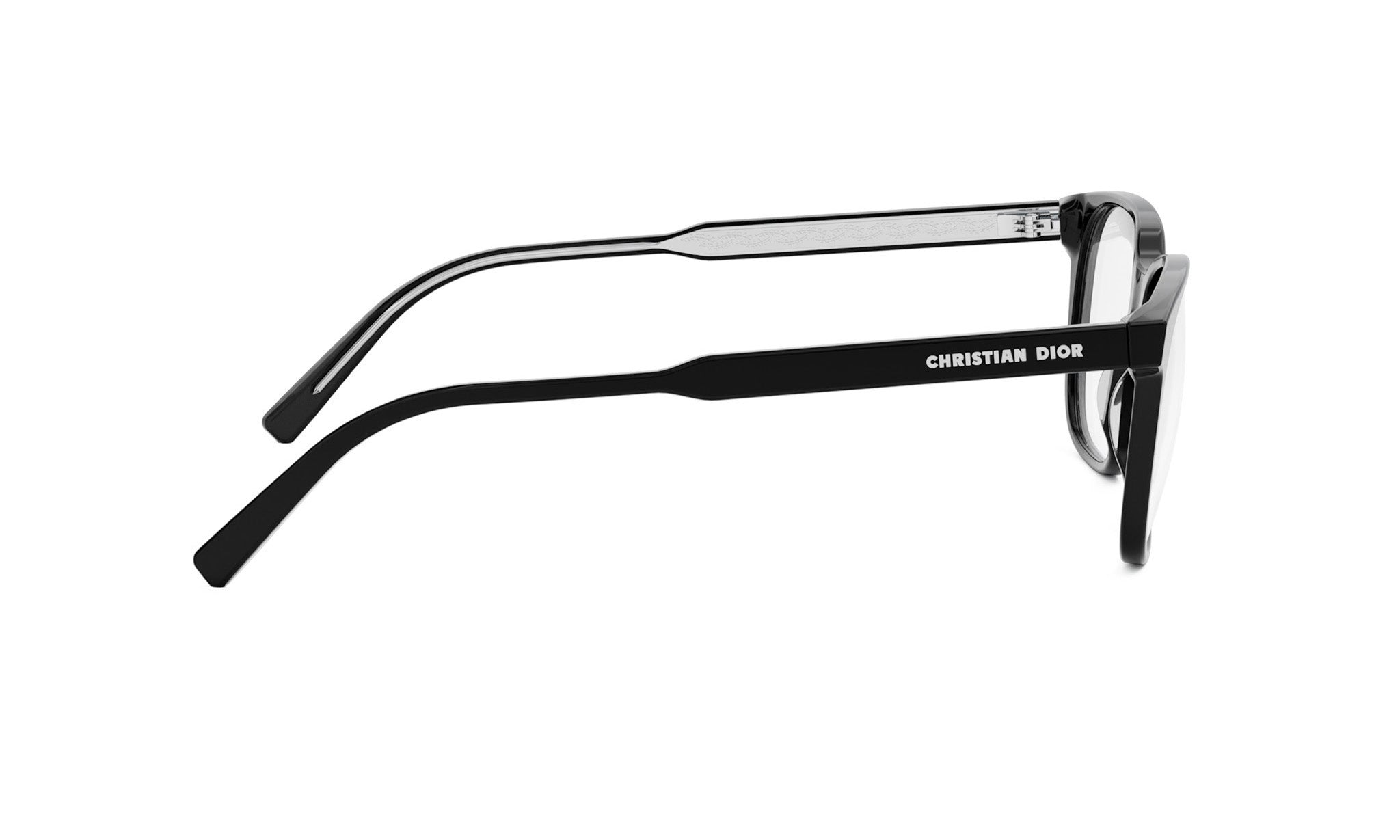 A pair of black Christian Dior glasses with a sleek, modern design.