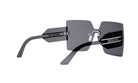 A pair of dark-colored sunglasses with a unique, square-shaped frame.