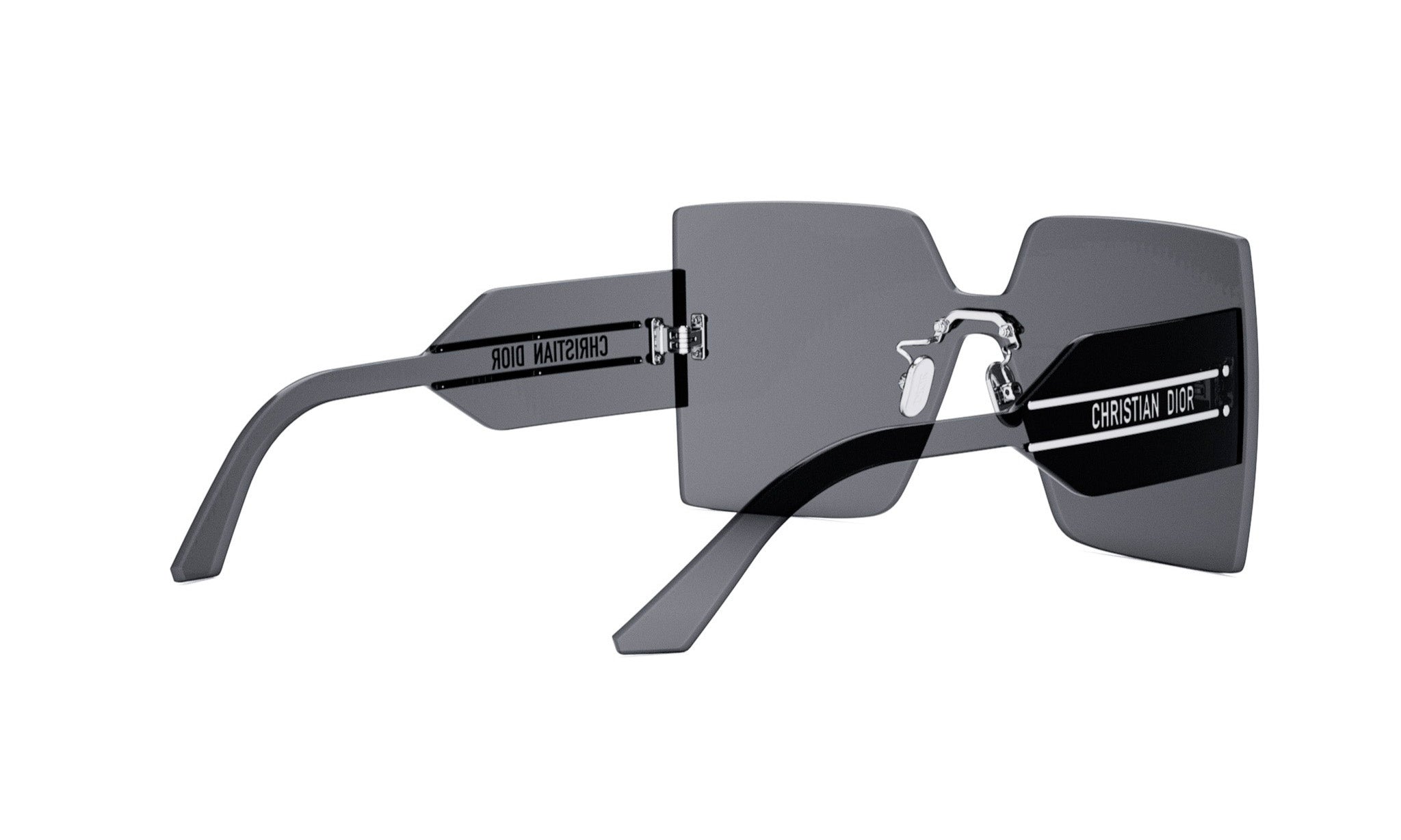 A pair of dark-colored sunglasses with a unique, square-shaped frame.