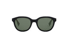 A pair of black sunglasses with dark green lenses.