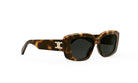 A pair of stylish sunglasses with a tortoiseshell frame and dark lenses.
