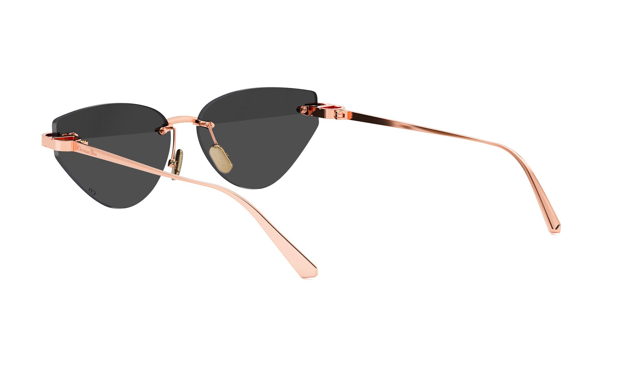 A pair of stylish sunglasses with a gold-colored frame and dark lenses.
