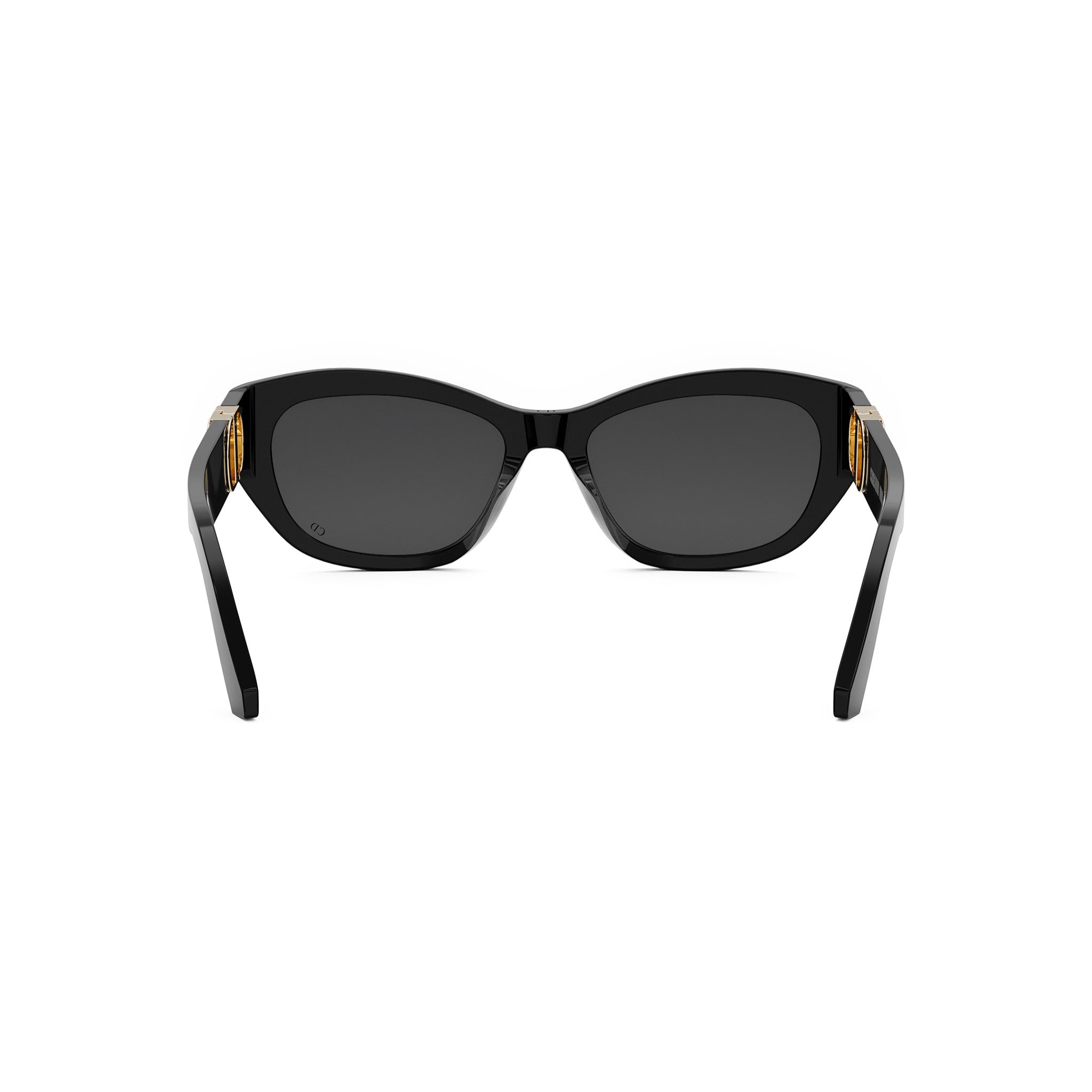 A pair of black cat-eye sunglasses with gold accents.