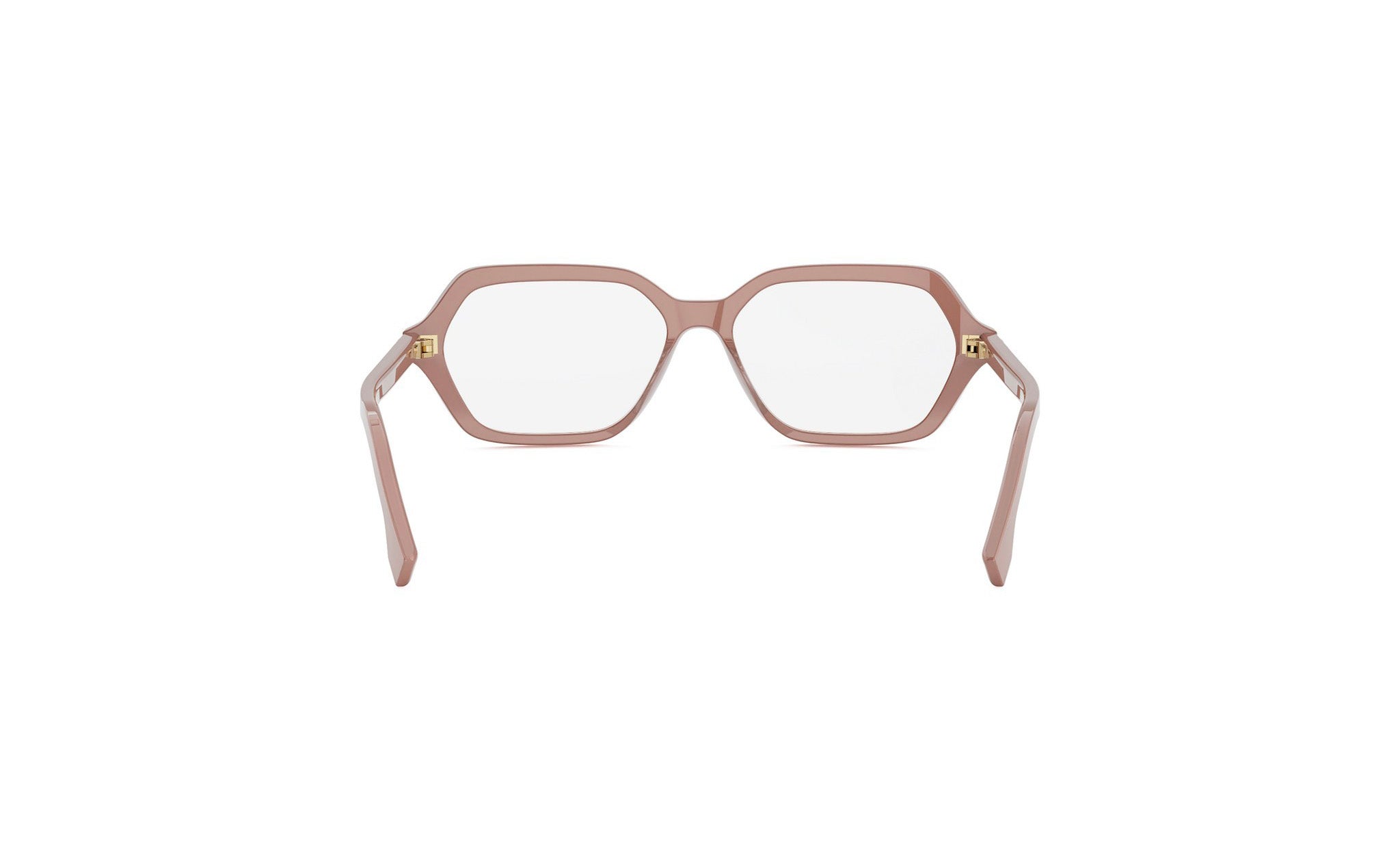 A pair of brown-framed glasses with clear lenses, shown from the back view.