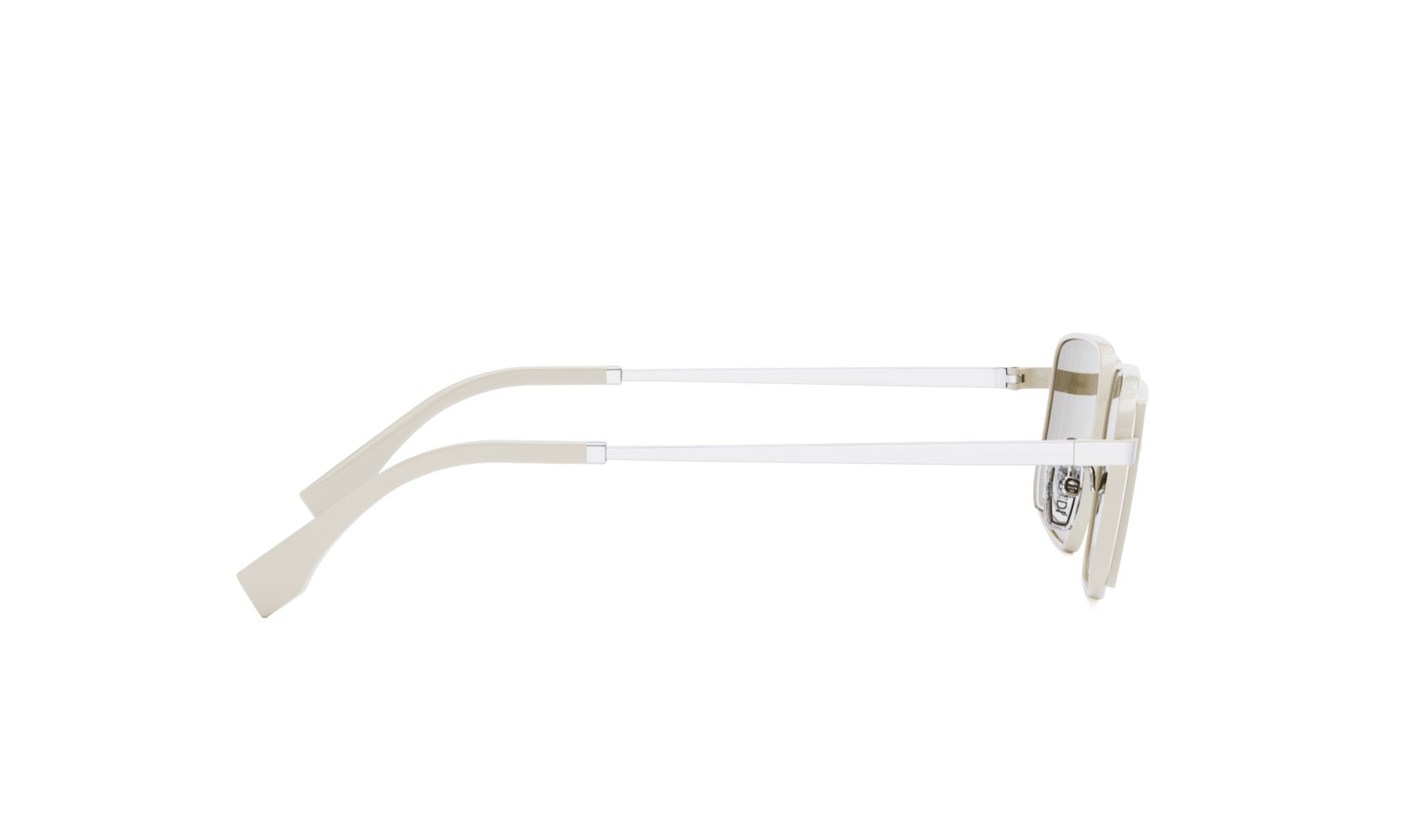 A pair of white framed sunglasses with a sleek, modern design.