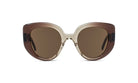 A pair of stylish sunglasses with a brown frame and clear lenses.