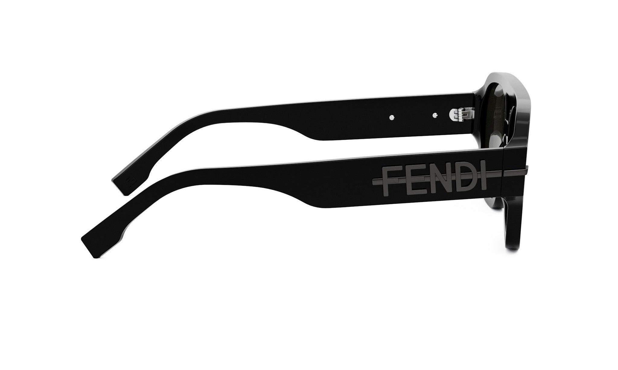 A pair of black Fendi sunglasses with the brand name visible on the frame.