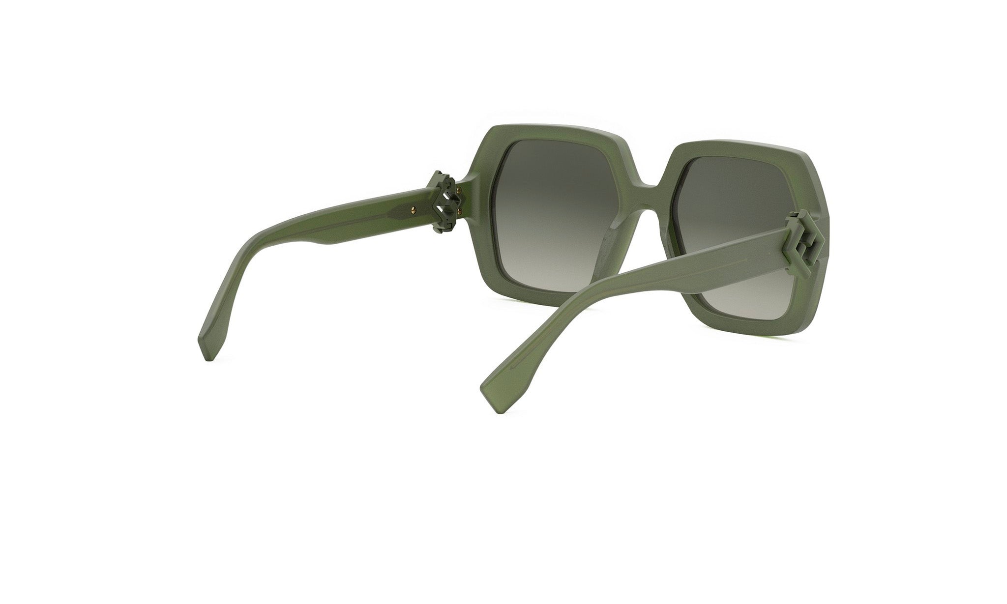 A pair of green-framed sunglasses with a gradient lens design.
