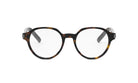 A pair of tortoiseshell-framed glasses with clear lenses, set against a white background.