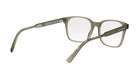 A pair of gray-framed glasses with clear lenses, positioned in a way that allows the viewer to see the temples and the bridge of the glasses.