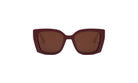 A pair of burgundy-colored sunglasses with dark brown lenses.