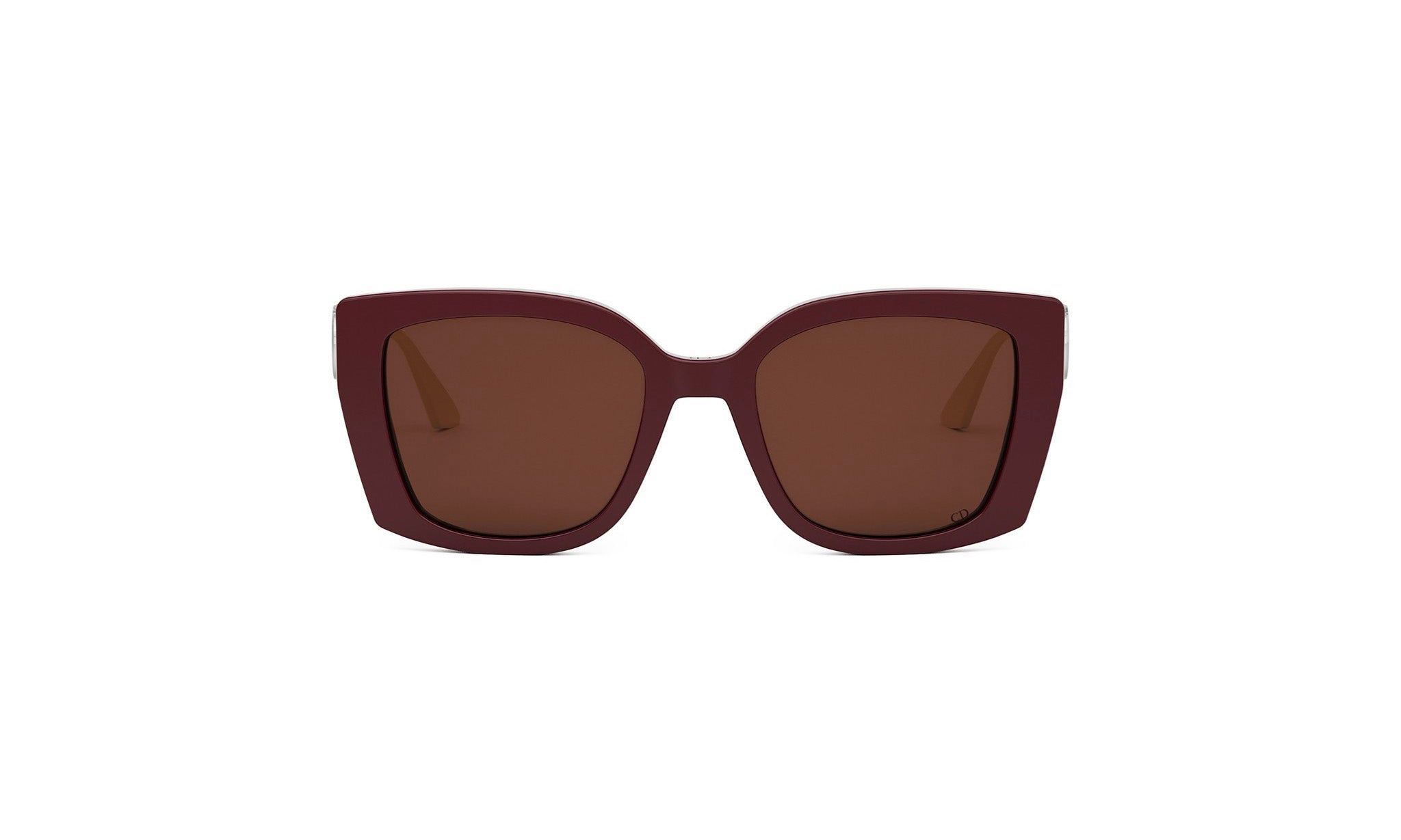 A pair of burgundy-colored sunglasses with dark brown lenses.