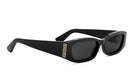 A pair of black sunglasses with a gold accent on the side.