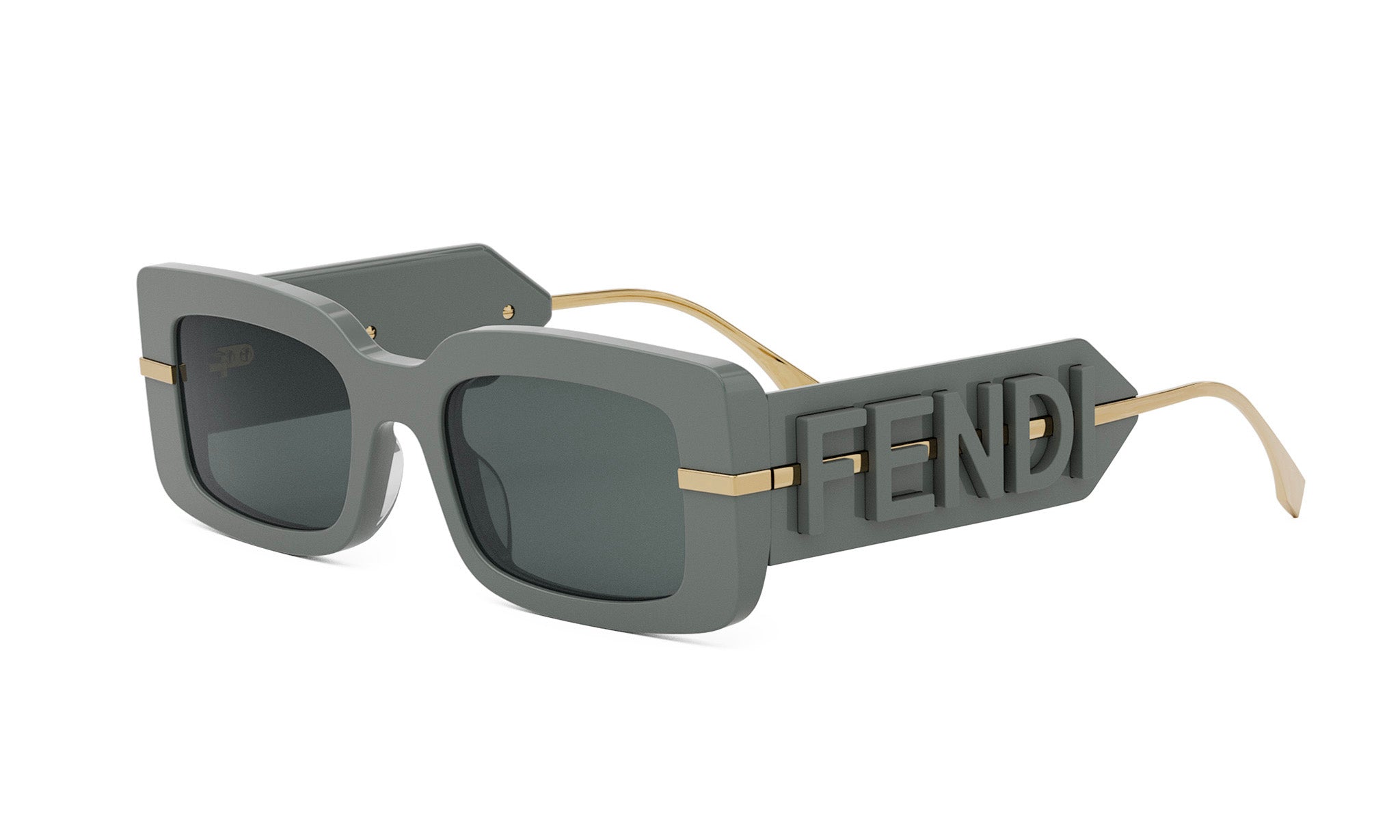 A pair of stylish sunglasses with the Fendi logo prominently displayed on the frame.