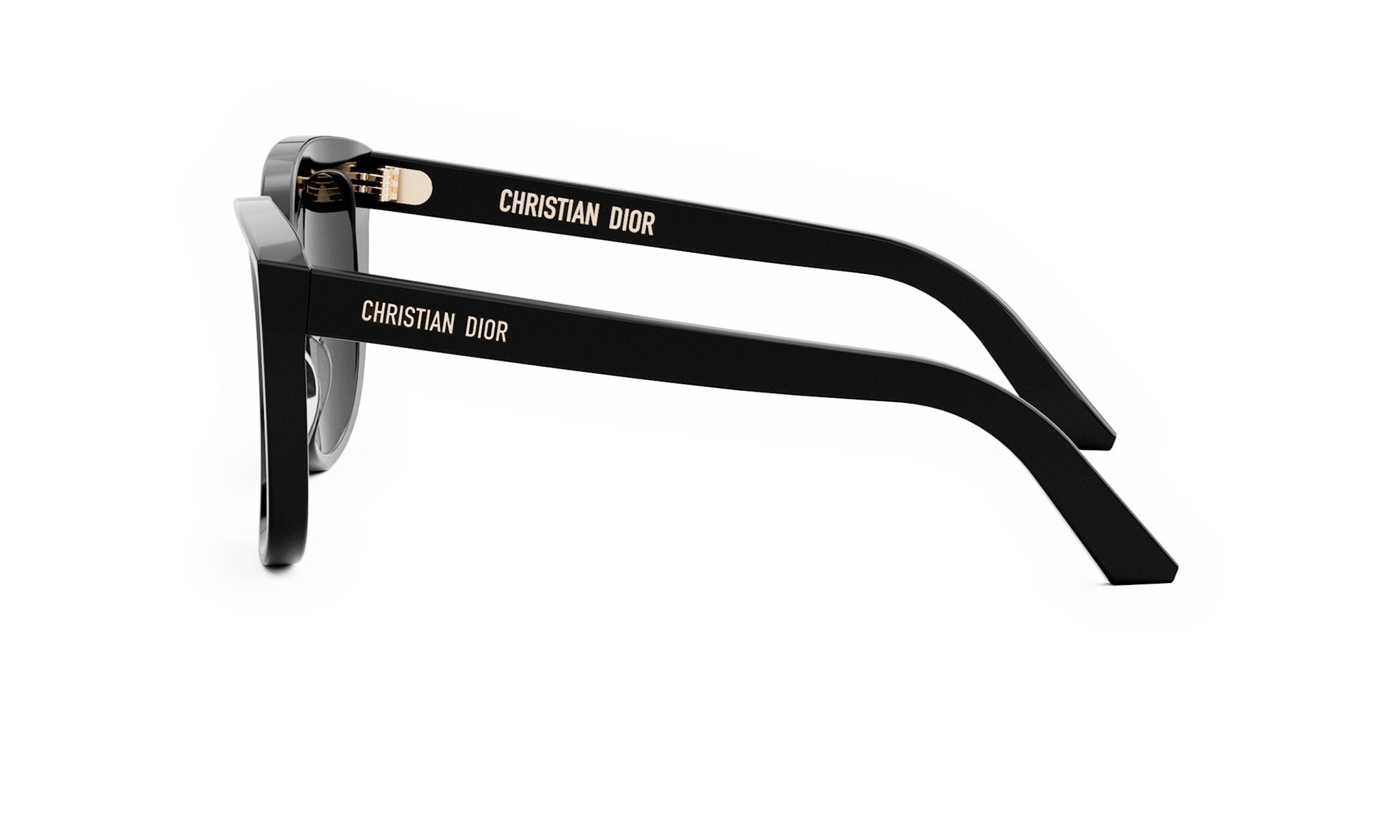 A pair of black Christian Dior sunglasses with the brand name visible on the frame.