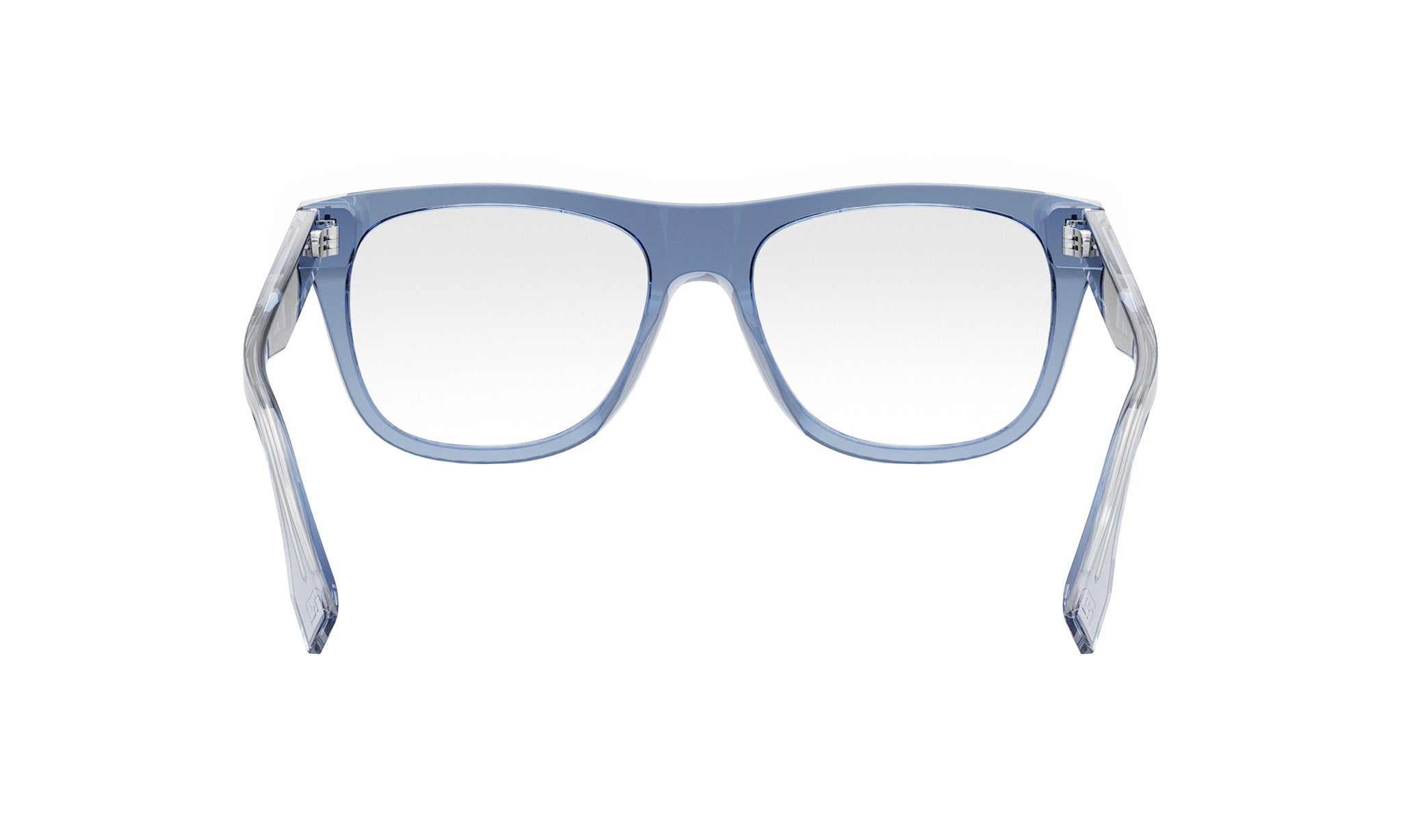 A pair of blue-tinted glasses with clear lenses, shown from the front view.