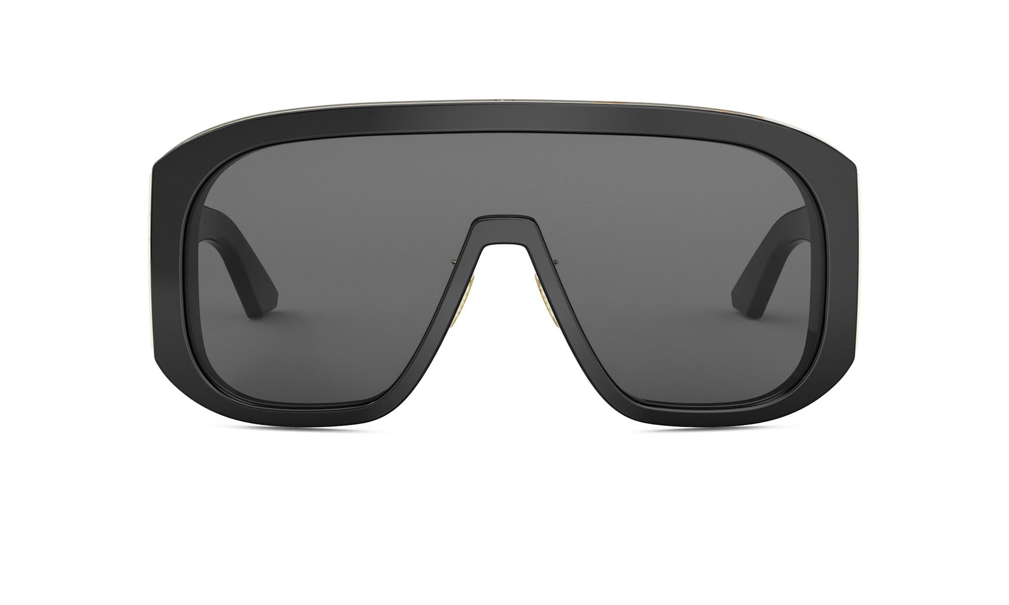 A pair of black sunglasses with a sleek, modern design.