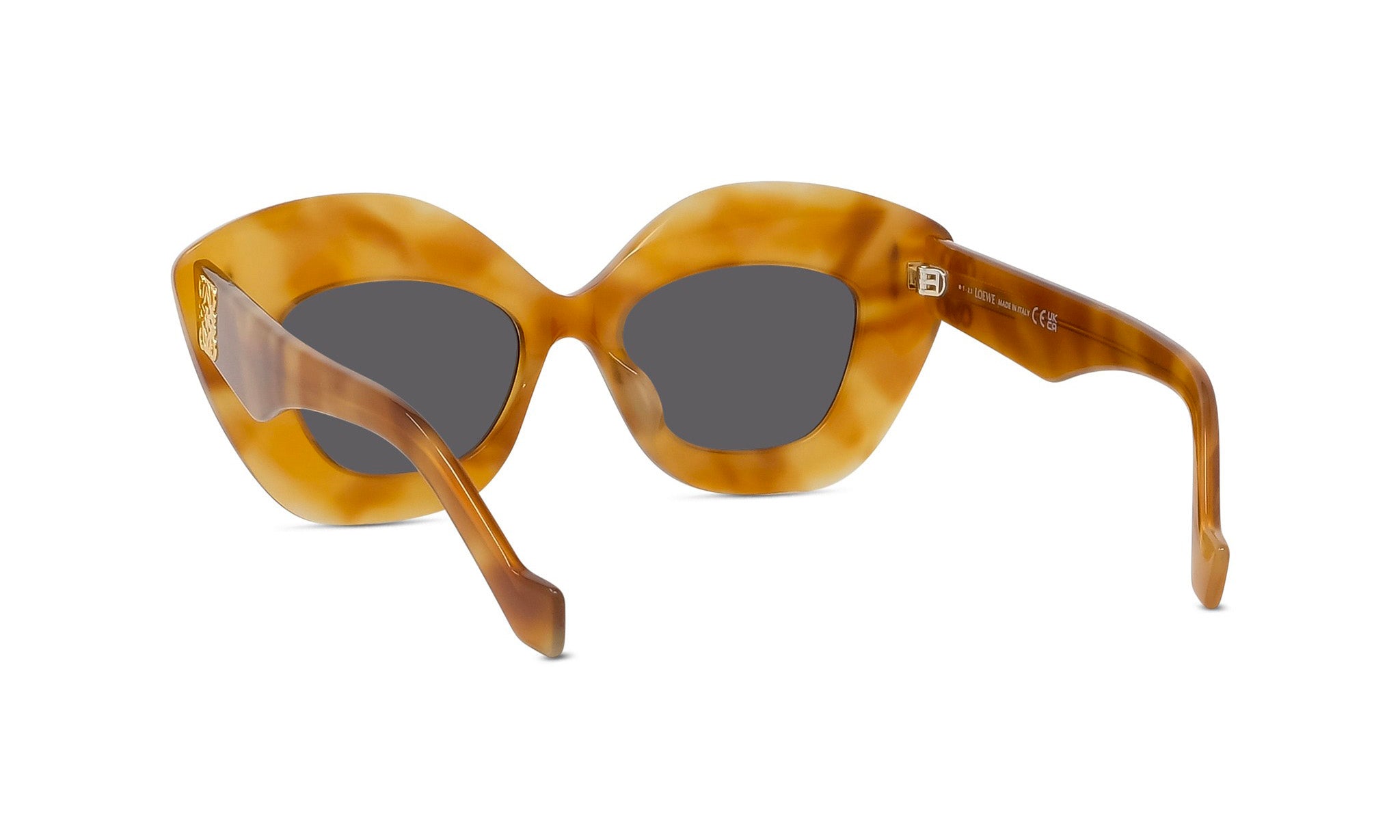 A pair of stylish sunglasses with a distinctive, cat-eye frame design.