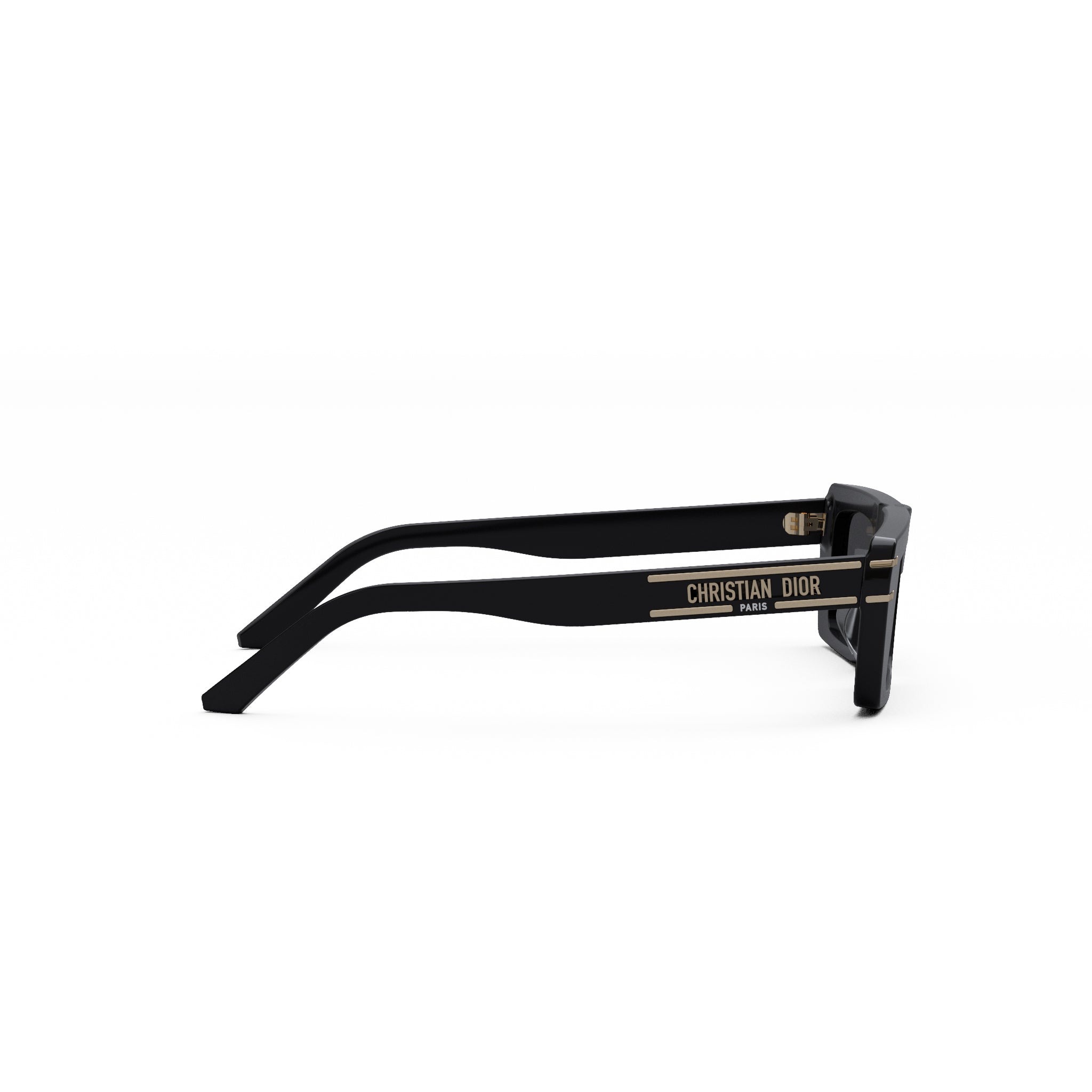 A pair of black sunglasses with the brand name "CHRISTIAN DIOR" printed on the frame.