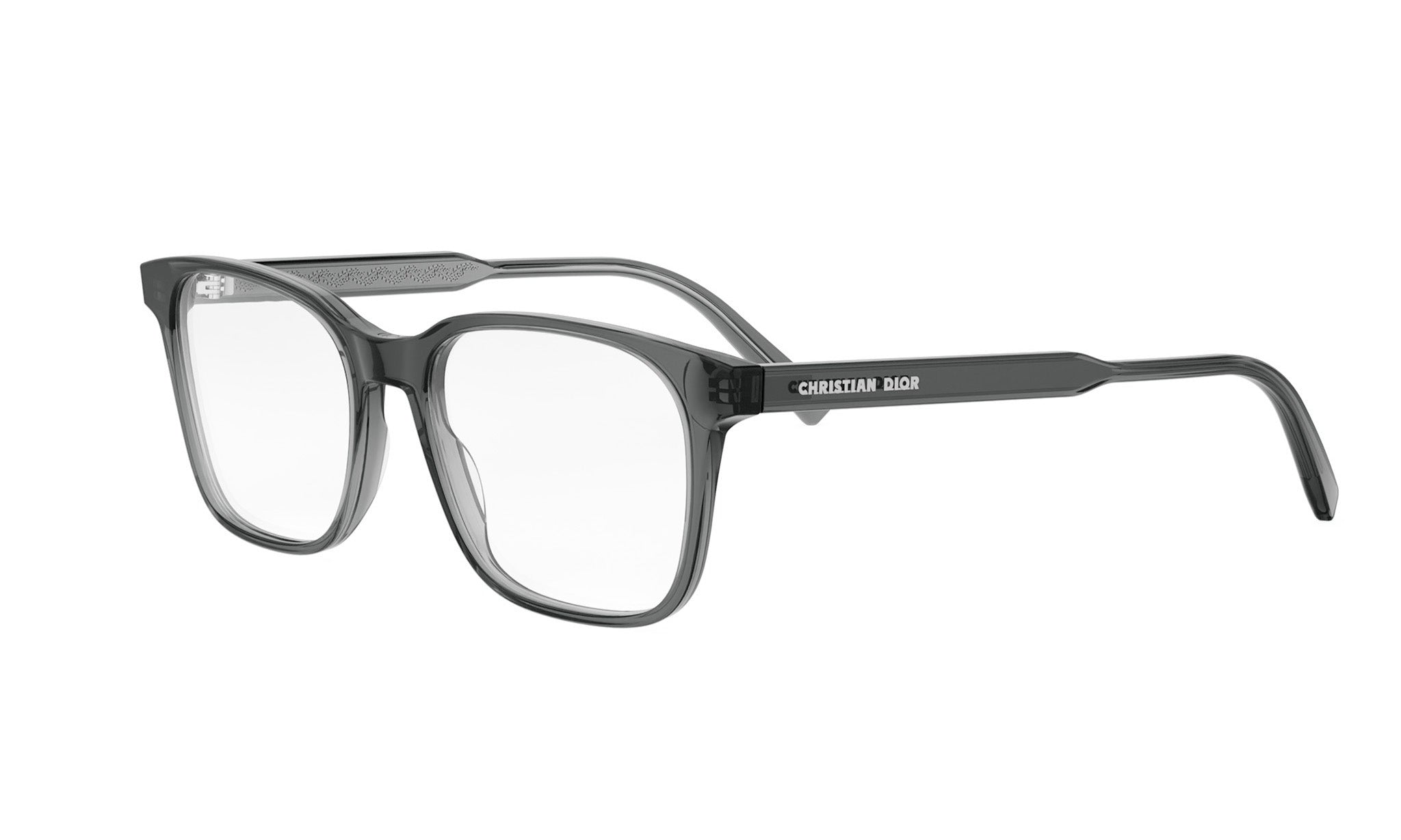 A pair of black-framed glasses with the brand name "Christian Dior" printed on the side.