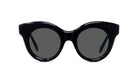 A pair of black cat-eye sunglasses with dark lenses.