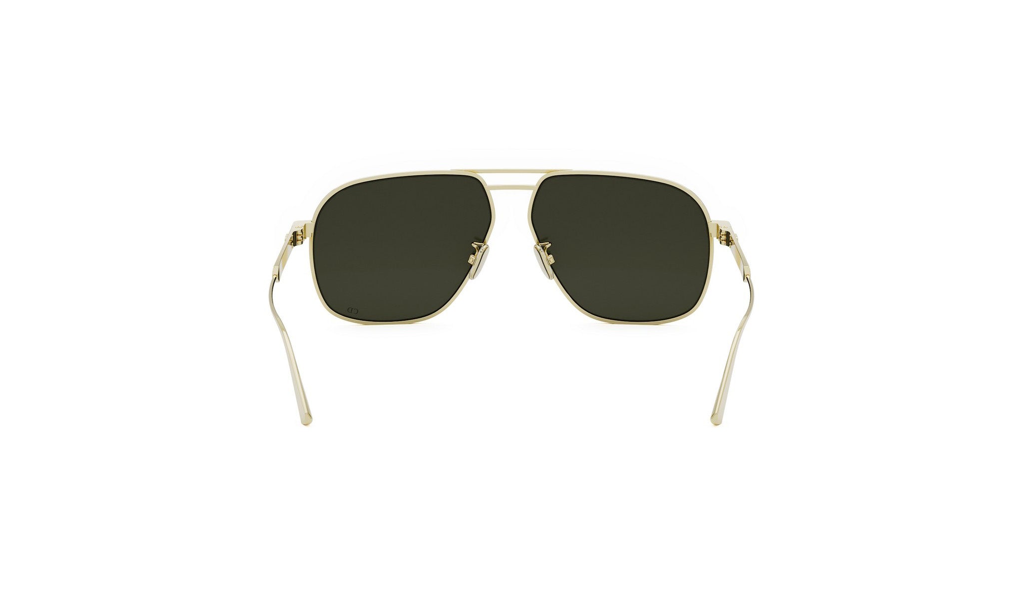 A pair of gold-colored sunglasses with dark lenses.