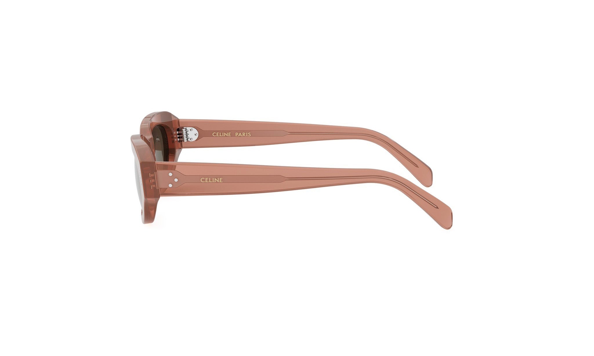 A pair of brown sunglasses with the Celine logo visible on the frame.