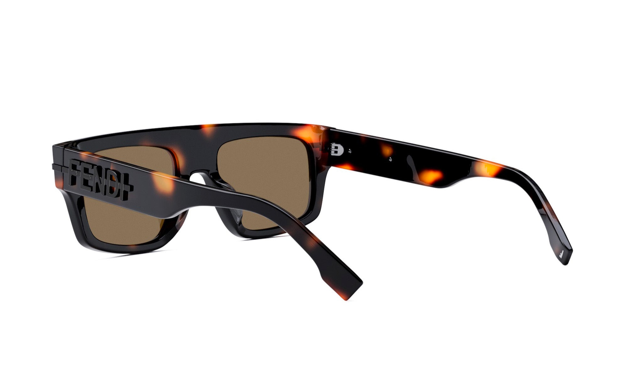 A pair of sunglasses with a tortoiseshell frame and dark lenses.