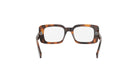 A pair of brown-framed glasses with white lenses, facing forward.
