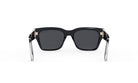 A pair of black sunglasses with a sleek, modern design.