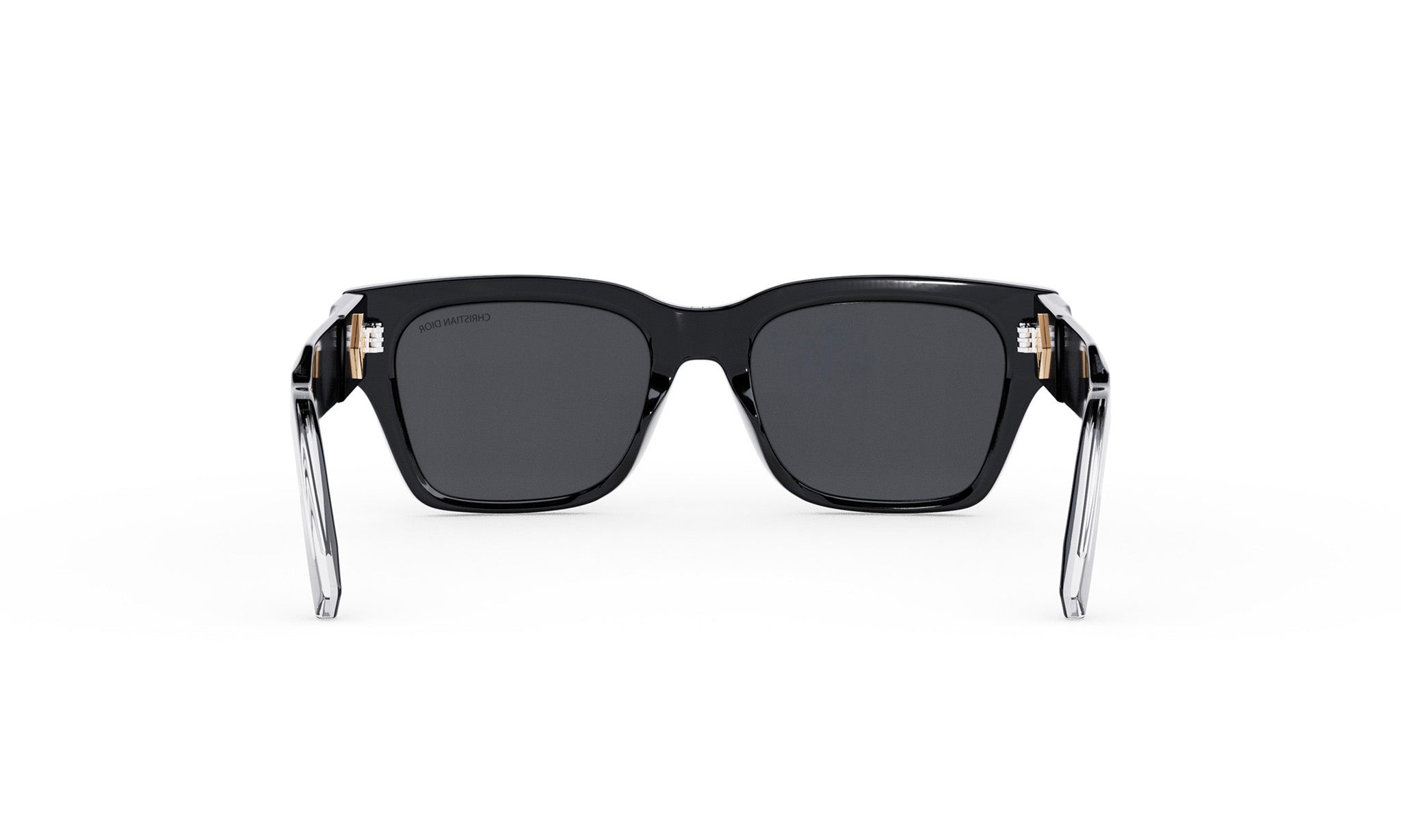 A pair of black sunglasses with a sleek, modern design.