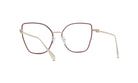 A pair of stylish, modern-looking glasses with a maroon frame and silver metal arms.
