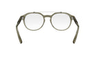 A pair of gray-framed glasses with a wire frame and a strap.