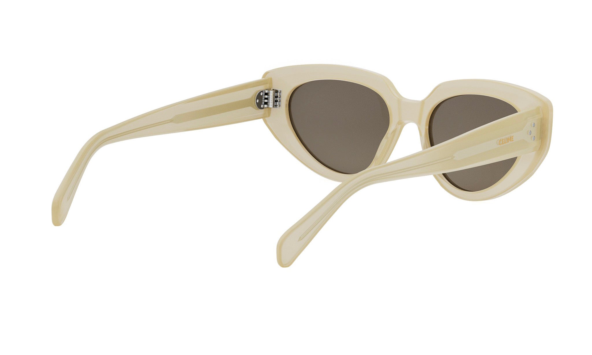A pair of tan-colored sunglasses with dark lenses.