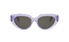 A pair of purple cat-eye sunglasses with dark lenses.
