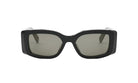 A pair of black rectangular sunglasses with dark lenses.